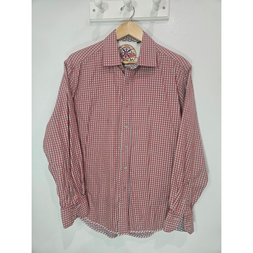 Robert Graham Mens Red Blue Micro Check Button Down Shirt Large Knowledge Wisdom
